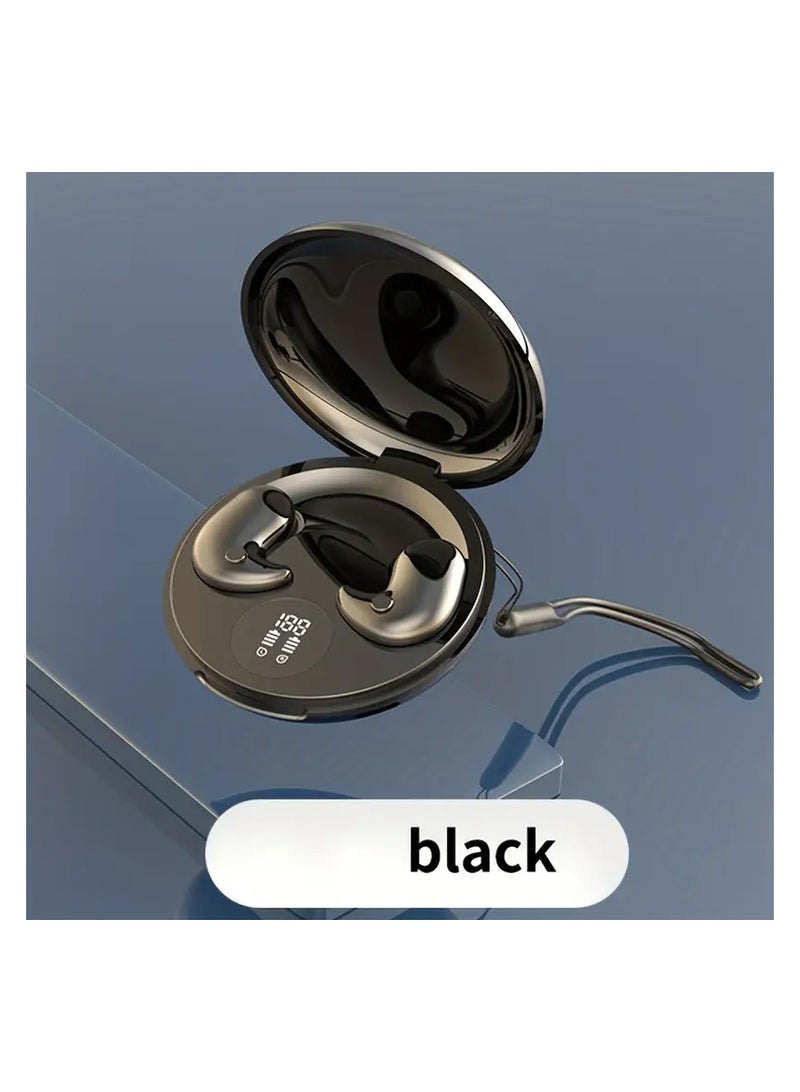 سماعات أذن لاسلكية غير مرئية تعمل بتقنية البلوتوث مع علبة شحن، مجموعة شرائح سوداء V5.3 - Image 4