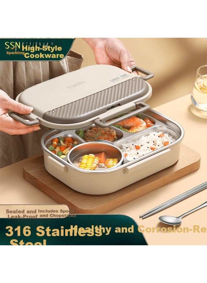Ssn 316 Stainless Steel Lunch Box Microwaveable Large Capacity Divided Bento Box With Lid For Office Workers - Image 1