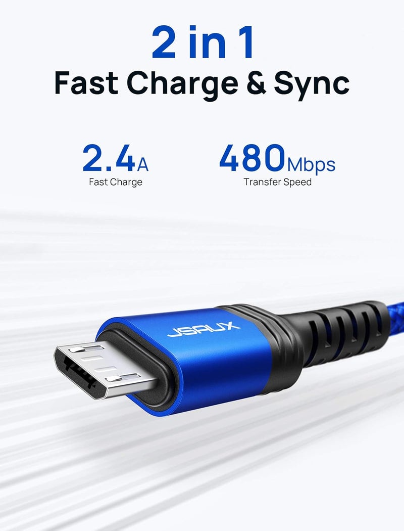 jsaux Micro USB Cable Android Charger [2M 2-Pack], Nylon Braided Cord Compatible with Galaxy S7 S6 J7 Edge Note 5, Kindle. MP3 and More-Blue - Image 4