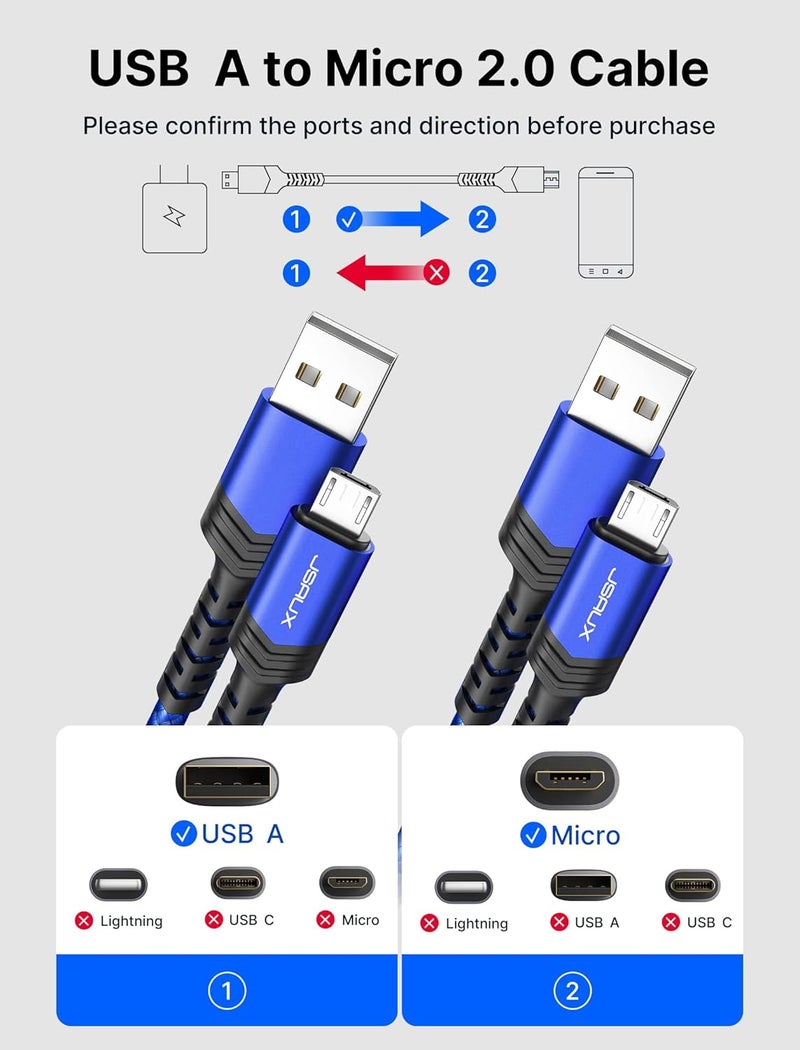 jsaux Micro USB Cable Android Charger [2M 2-Pack], Nylon Braided Cord Compatible with Galaxy S7 S6 J7 Edge Note 5, Kindle. MP3 and More-Blue - Image 2