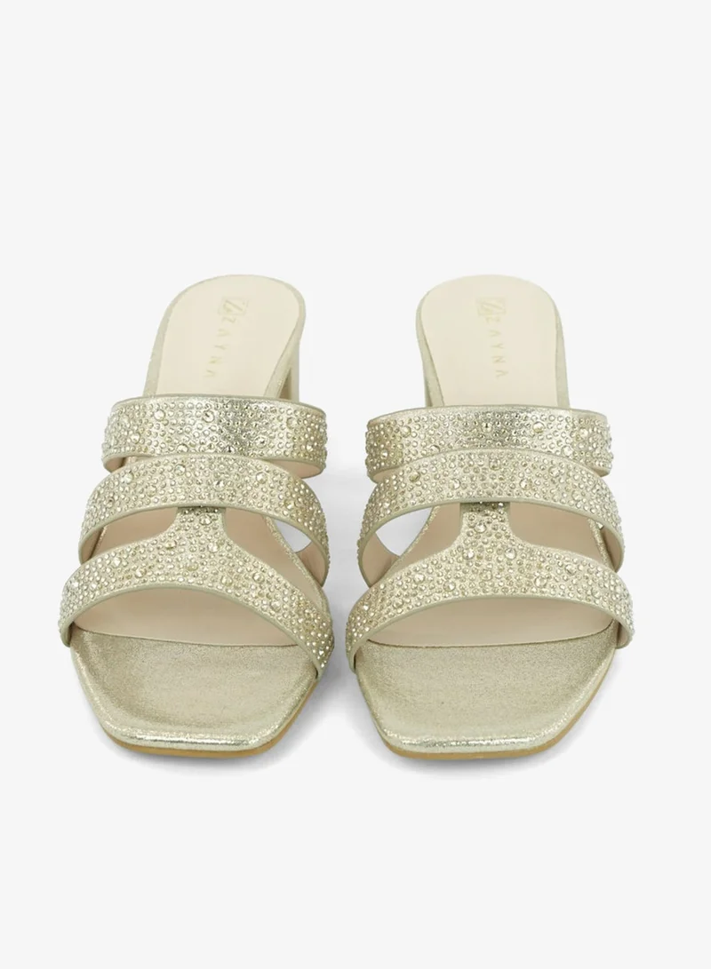 ZAYNA Gold 221-312 Zayna Ladies Classic Low Block Slides 18F8827-0810 Gold for Women | Best Price UAE
