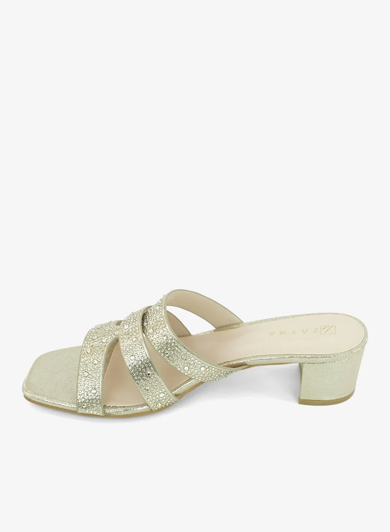 ZAYNA 221-312 Zayna Ladies Classic Low Block Slides 18F8827-0810 Gold