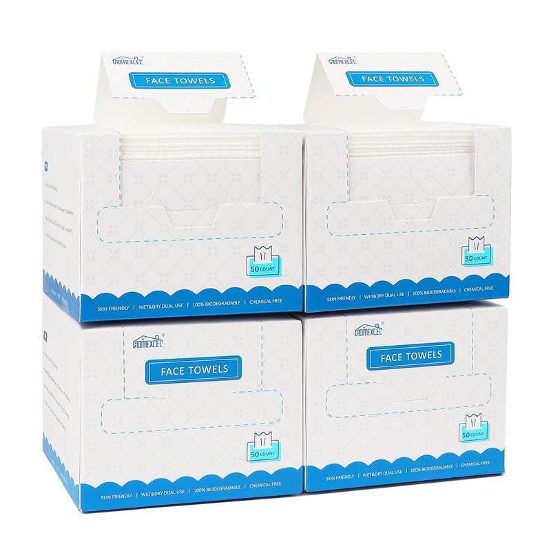 مناديل وجه HOMEXCEL، 200 قطعة (4 علبة) مناديل وجه قابلة للتصرف، مزيلات مكياج قابلة للتحلل، مناديل وجه فائقة النعومة لتنظيف الوجه للبشرة الحساسة