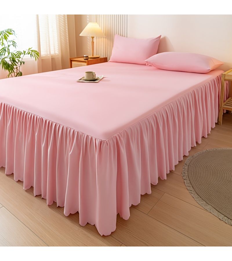 Queen Elastic Lace Bed Skirt Lilac Purple Non Slip Dust Proof Breathable Washable - Image 2