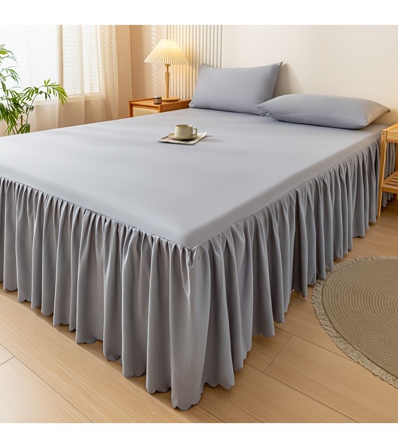 Queen Elastic Lace Bed Skirt Lilac Purple Non Slip Dust Proof Breathable Washable - Image 5