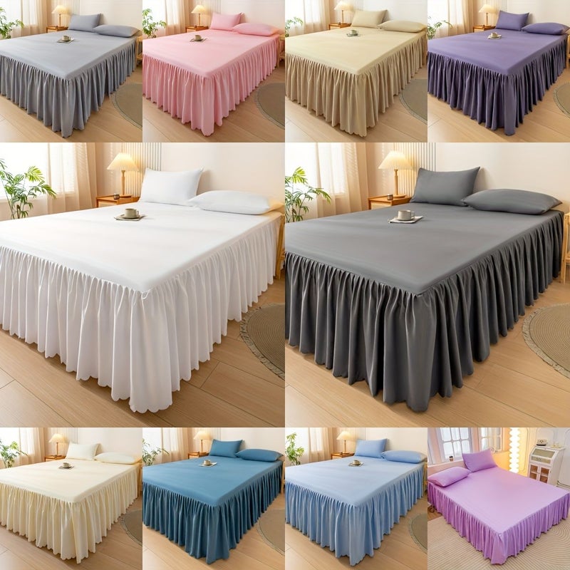 Queen Elastic Lace Bed Skirt Lilac Purple Non Slip Dust Proof Breathable Washable - Image 1