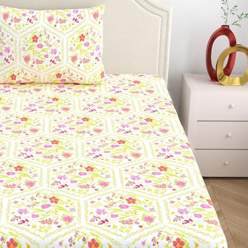 Dreamscape 100% Cotton Single Bedsheet with 1 Pillow Cover - (Size 59 x 87 inches, 140 TC, Colour - Pink: Blush Taffy) - Image 3