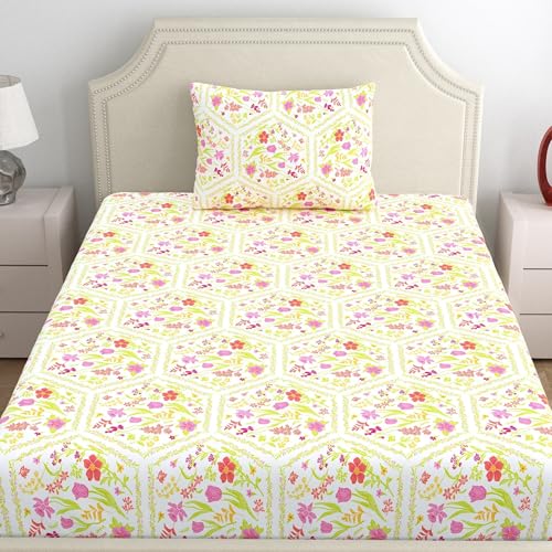 Dreamscape 100% Cotton Single Bedsheet with 1 Pillow Cover - (Size 59 x 87 inches, 140 TC, Colour - Pink: Blush Taffy) - Image 2