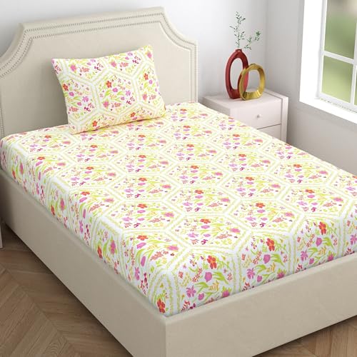 Dreamscape 100% Cotton Single Bedsheet with 1 Pillow Cover - (Size 59 x 87 inches, 140 TC, Colour - Pink: Blush Taffy) - Image 1