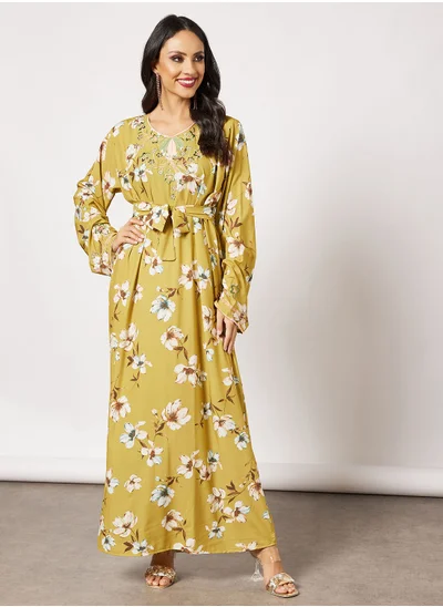 Hayat Jalabiya Floral With Belt