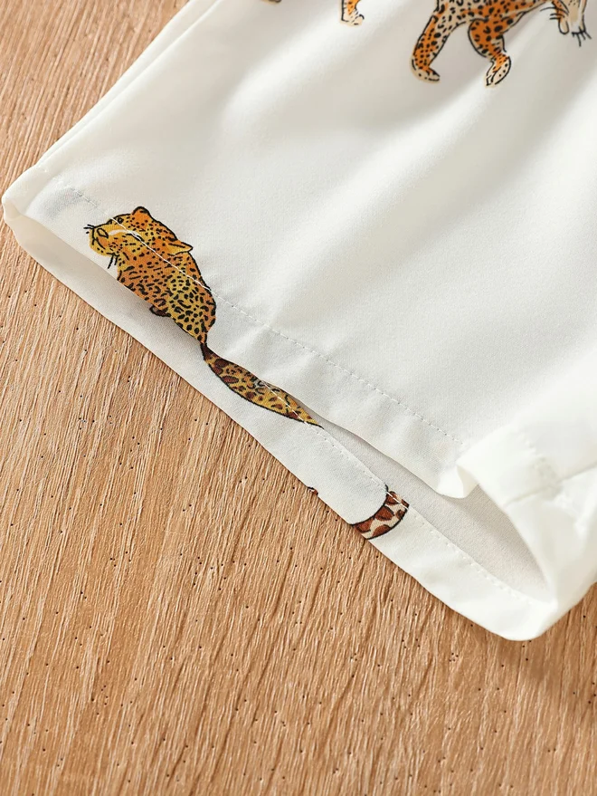 Take Two White Boys Dinosaur Print Short Sleeve Shirt And Shorts Set for Men | Best Price UAE
