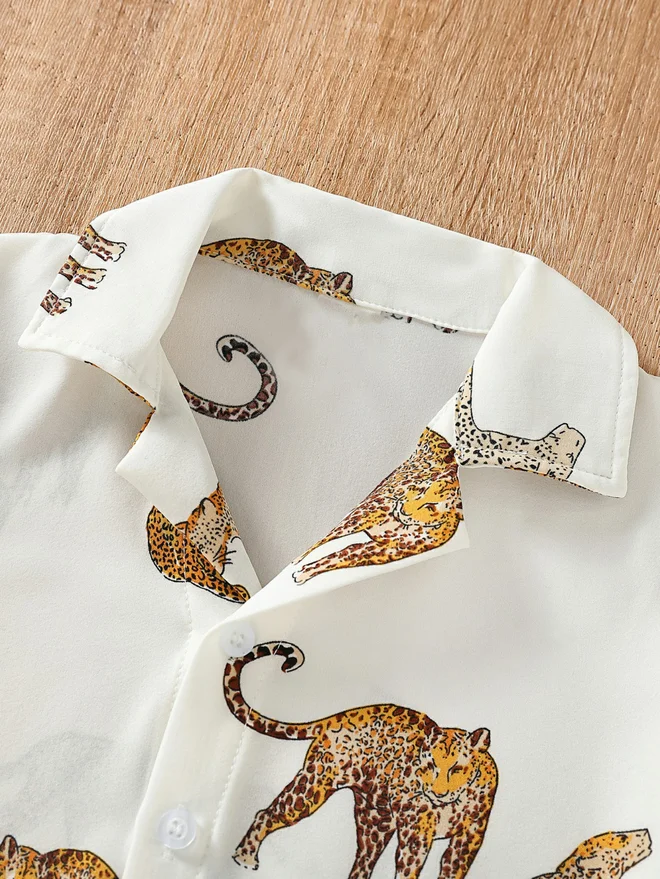 Take Two White Boys Dinosaur Print Short Sleeve Shirt And Shorts Set for Men | Best Price UAE