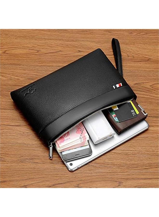 HOOKOR Clutch Purse for Men, Clutch Wallet Long Wallets with Zipper PU Leather Men's Coin Purse Business Card Holders Wrist Wallet Gift for Father Son Boyfriend - Image 2