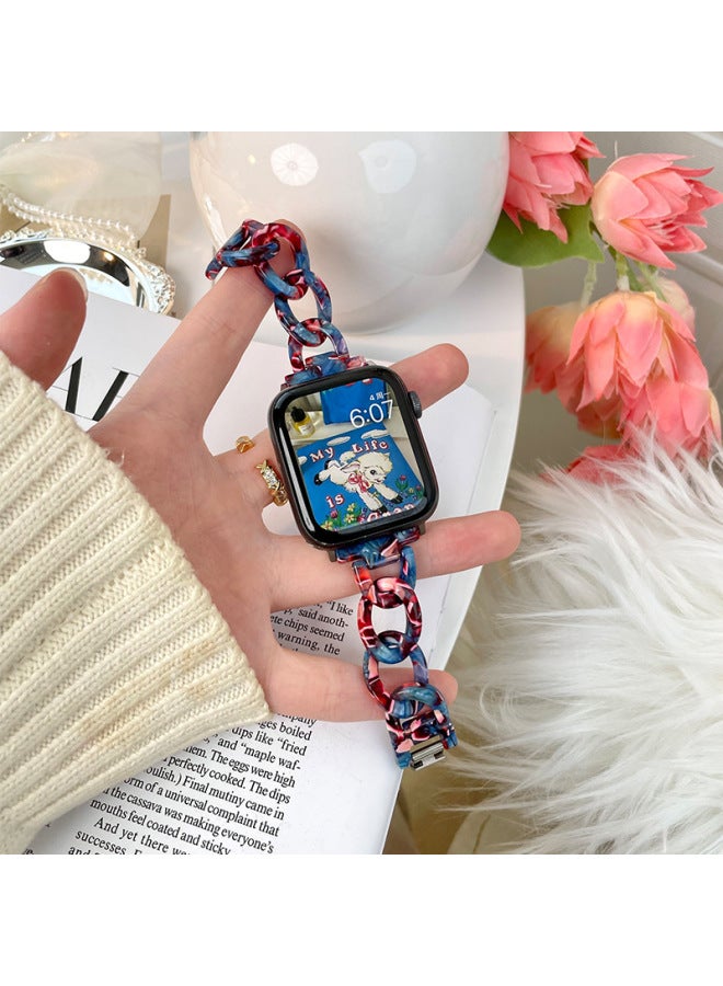 For Apple 567 Generation Resin Transparent Strap For Iwatch Se Denim Chain Strap Chanel Style Transparent Strap-Color:Black Pudding-Pure Resin Denim Chain-Exterior Dimension:38/40/41mm - Image 5