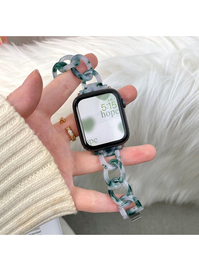 For Apple 567 Generation Resin Transparent Strap For Iwatch Se Denim Chain Strap Chanel Style Transparent Strap-Color:Black Pudding-Pure Resin Denim Chain-Exterior Dimension:38/40/41mm - Image 4