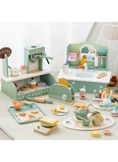 Generic Children's Simulation Coffee Machine Dessert Afternoon Tea Shop Role-playing Selling Store Wooden Toy Kitchen Playset-Color:KBQ-Danish Noble White Cake 0.92  - Image 2