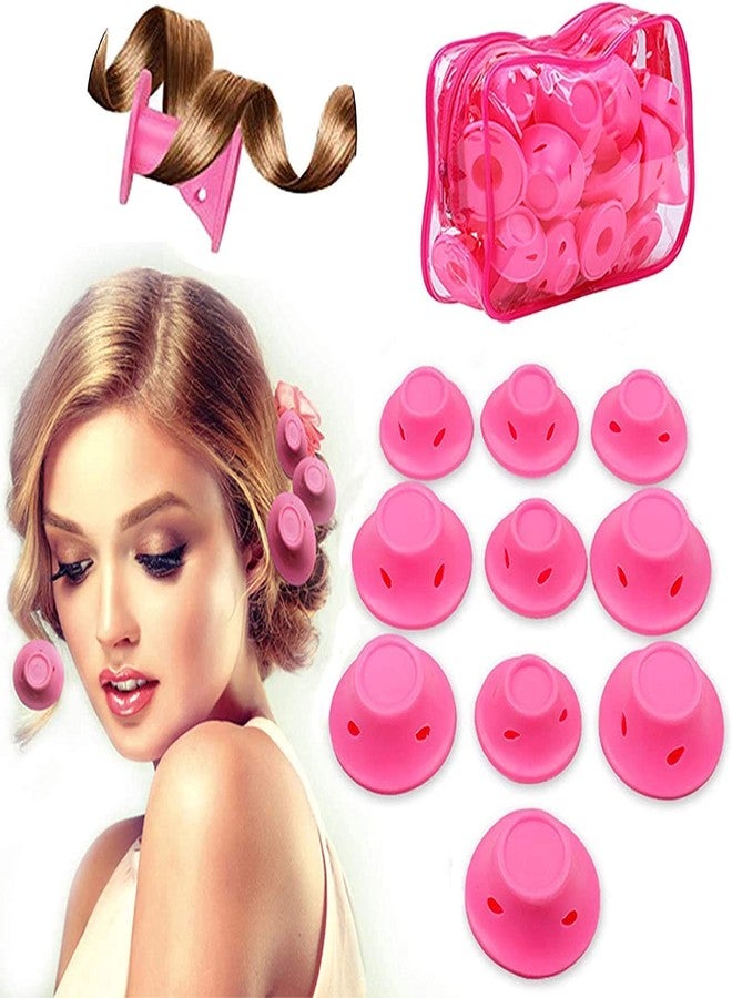 CUBIZ 10 Pcs Pink Silicone Hair Curlers Set, Magic Hair Rollers No Heat Hair Curlers Include 5pcs Large Silicone Curlers and 5pcs Small Silicone Curlers - DIY Styling Tools - Image 1