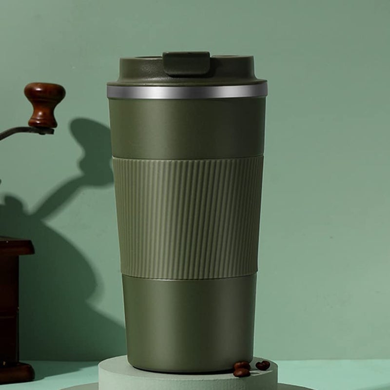 Wosta Travel Mug, Insulated Coffee Cup with Leakproof Lid,Vacuum Insulation Stainless Steel Reusable for Hot Cold Coffee, Non-Slip Protective Cover, (Army Green, 510 Ml) - Image 3