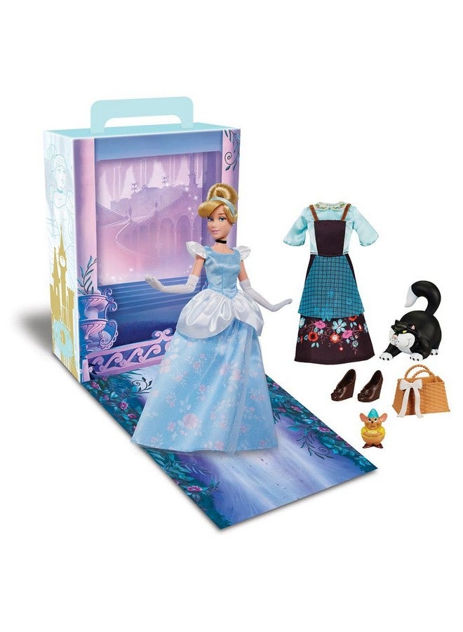 Disney store دميّة قصة الأميرة الرسمية من متجر ديزني (سندريلا) 11 بوصة، تشمل كتاب تلوين وفستان إضافي، دمية الأميرة بزي كلاسيكي، ألعاب أميرات للبنات - Image 1