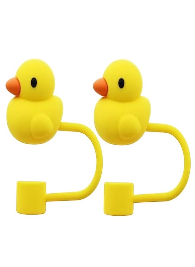 Zhuluck 2Pcs 10mm Duck Straw Cap, Cute Silicone Covers for Stanley Cup, Dust-Proof Reusable Tips Lids, Drinking Dispensers - Yellow - Image 1
