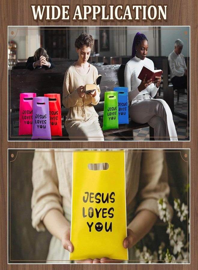 Cholemy 100 Pcs Jesus Loves You Treat Gift Bags with Handles 11.8 x 7.9 Inch Plastic Colorful Religious God Bless Bible Verse Cross Snack Goody Candy Bag for Easter Church First Communion Party Favor - Image 5