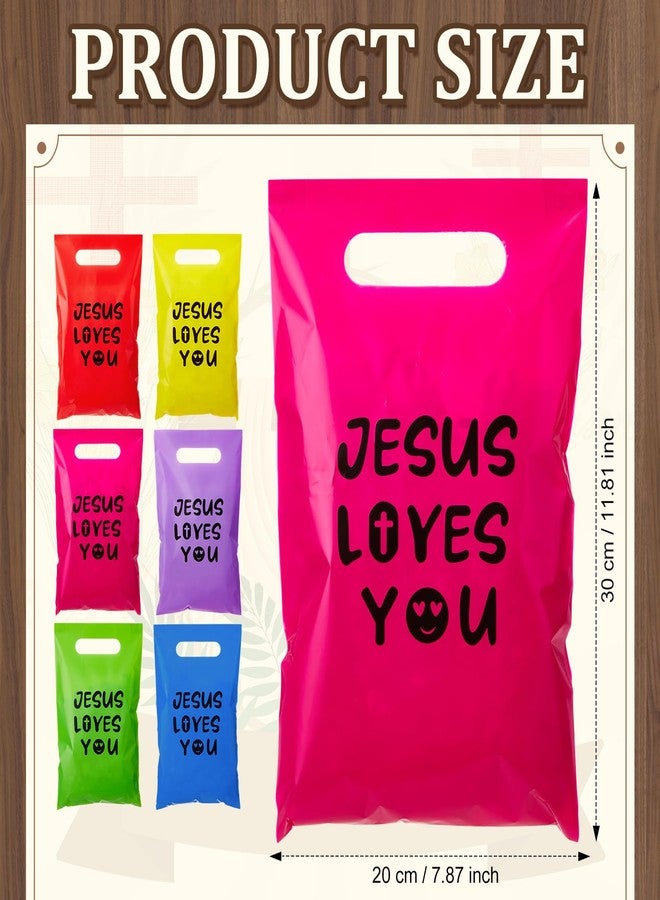 Cholemy 100 Pcs Jesus Loves You Treat Gift Bags with Handles 11.8 x 7.9 Inch Plastic Colorful Religious God Bless Bible Verse Cross Snack Goody Candy Bag for Easter Church First Communion Party Favor - Image 3