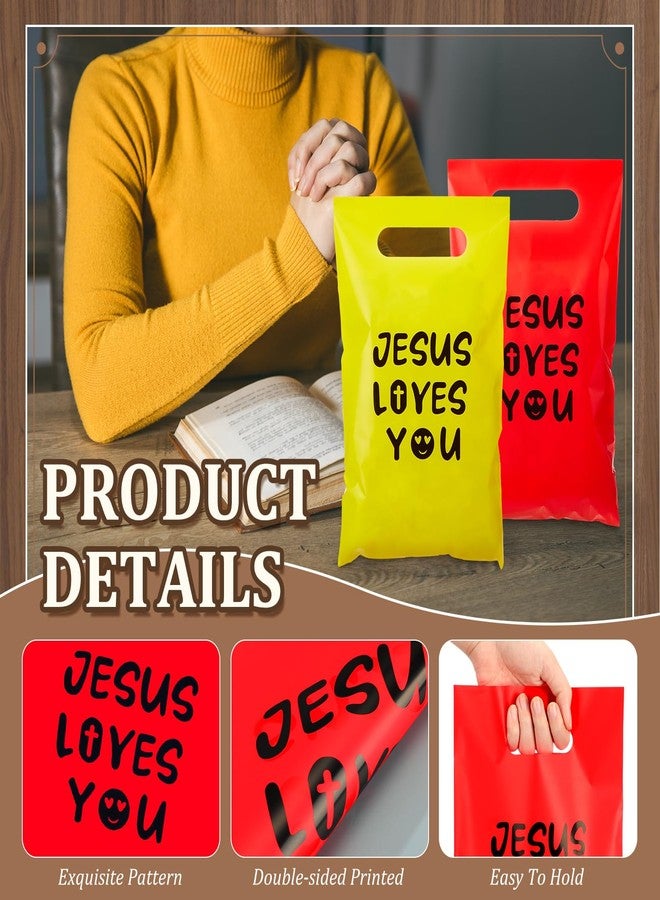 Cholemy 100 Pcs Jesus Loves You Treat Gift Bags with Handles 11.8 x 7.9 Inch Plastic Colorful Religious God Bless Bible Verse Cross Snack Goody Candy Bag for Easter Church First Communion Party Favor - Image 4