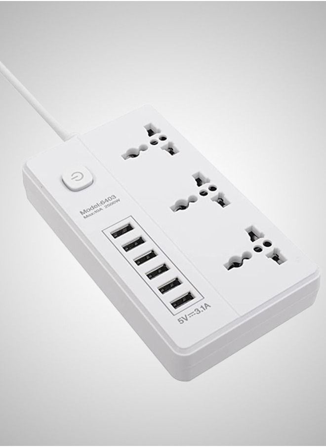 TYCOM - Tycom Power Strip Surge Protector with USB- Extension Cord Flat Plug with Widely 3 AC Outlet and 6 USB, Small Desktop Station with 6 ft Power Cord, Compact Socket - Image 1