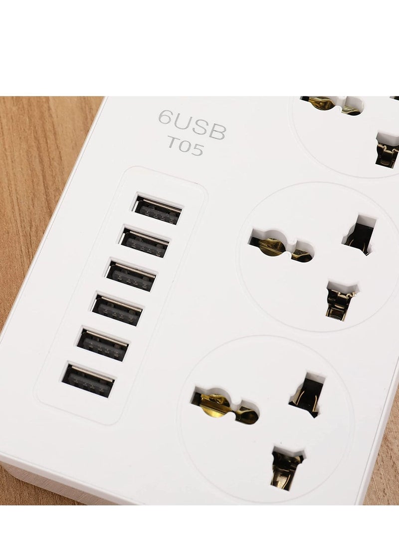 TYCOM - Tycom Power Strip Surge Protector with USB- Extension Cord Flat Plug with Widely 3 AC Outlet and 6 USB, Small Desktop Station with 6 ft Power Cord, Compact Socket - Image 1