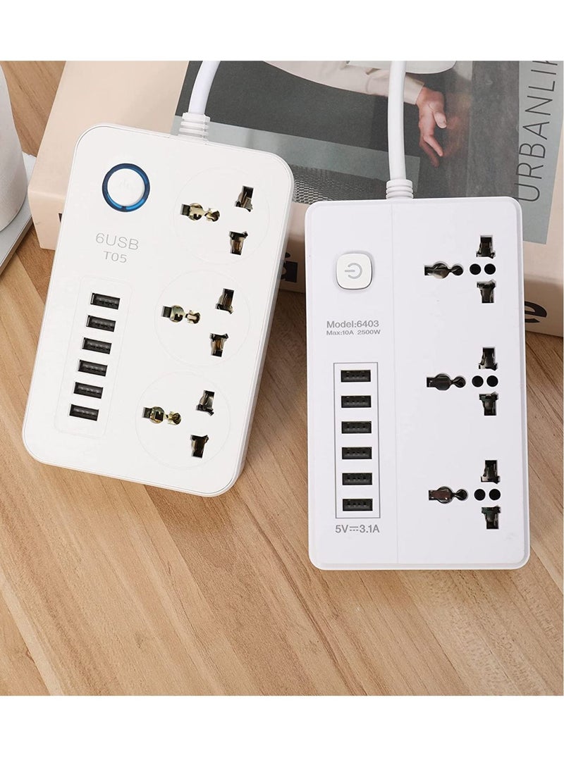 TYCOM - Tycom Power Strip Surge Protector with USB- Extension Cord Flat Plug with Widely 3 AC Outlet and 6 USB, Small Desktop Station with 6 ft Power Cord, Compact Socket - Image 1