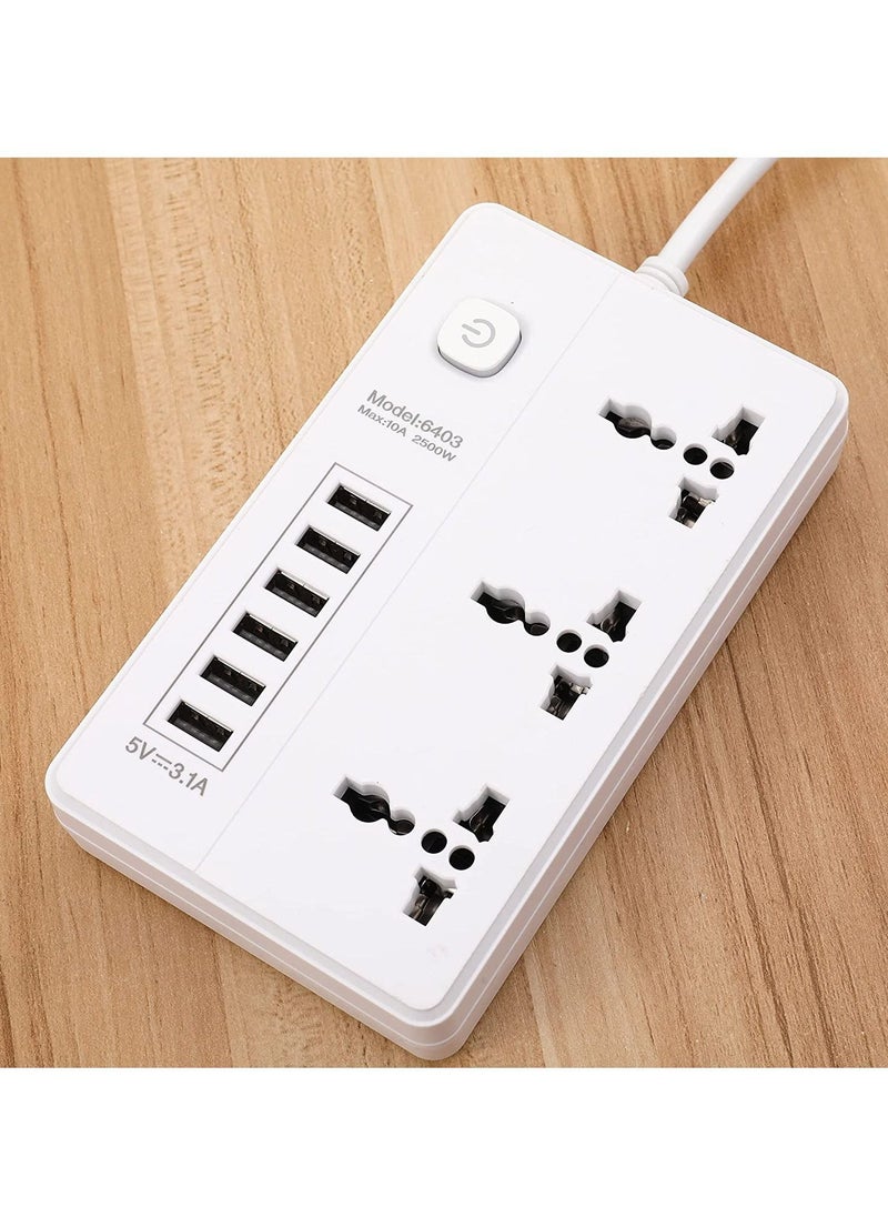 TYCOM - Tycom Power Strip Surge Protector with USB- Extension Cord Flat Plug with Widely 3 AC Outlet and 6 USB, Small Desktop Station with 6 ft Power Cord, Compact Socket - Image 1