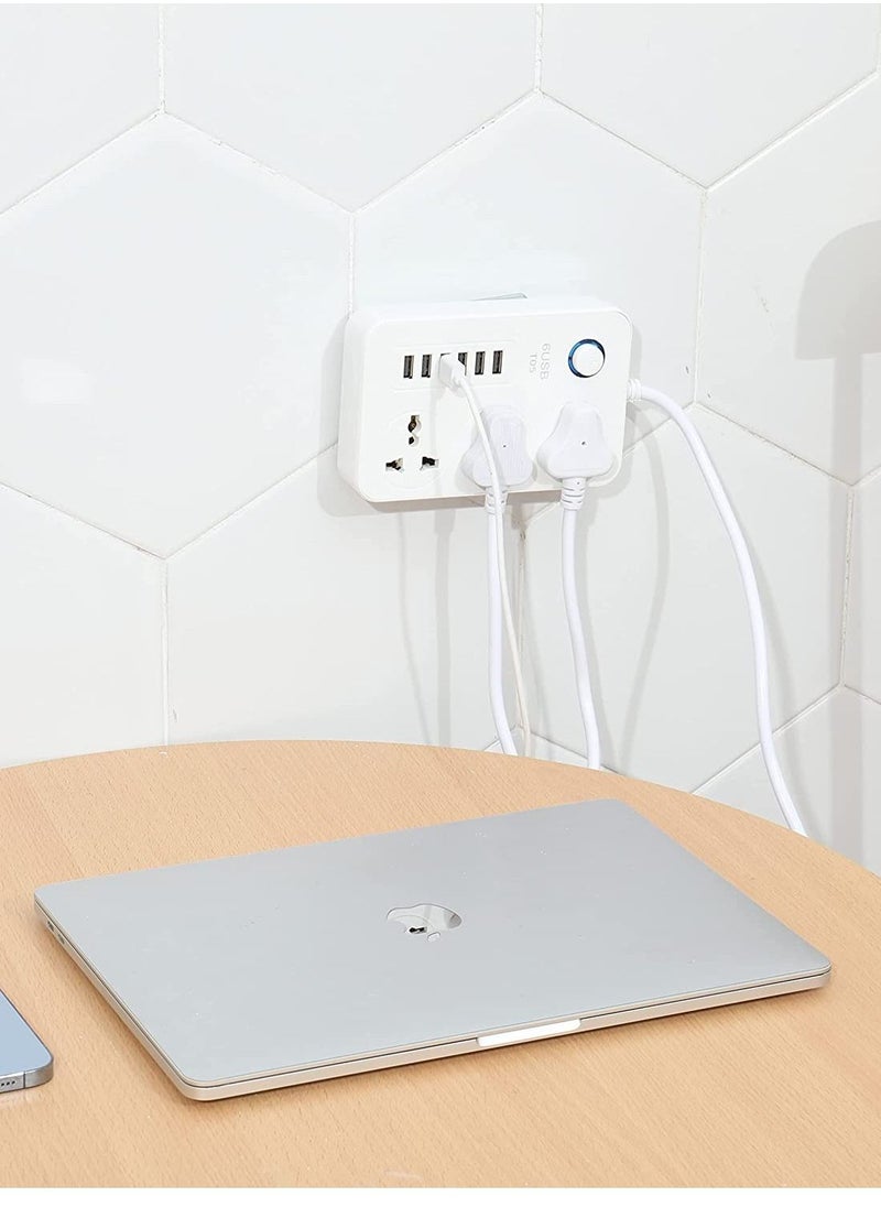 TYCOM - Tycom Power Strip Surge Protector with USB- Extension Cord Flat Plug with Widely 3 AC Outlet and 6 USB, Small Desktop Station with 6 ft Power Cord, Compact Socket - Image 1