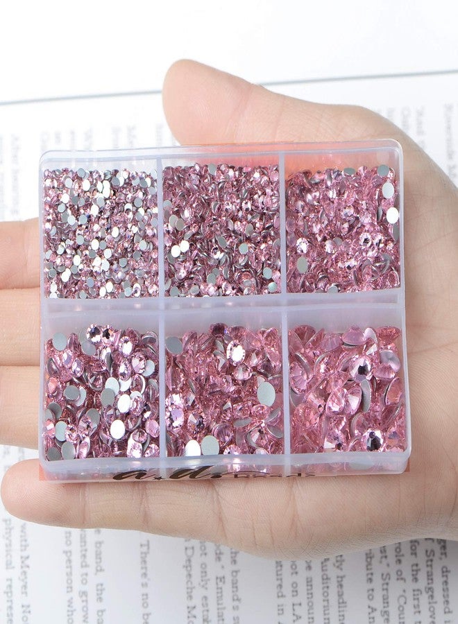AD Beads 4300 Pieces Flat Back Nail Art Rhinestones Round Beads 6 Sizes (2-6.5mm) with Storage Organizer Box,Rhinestones Picking Pen for Nail Art Phone Decorations Crafts DIY (Pink) - Image 1