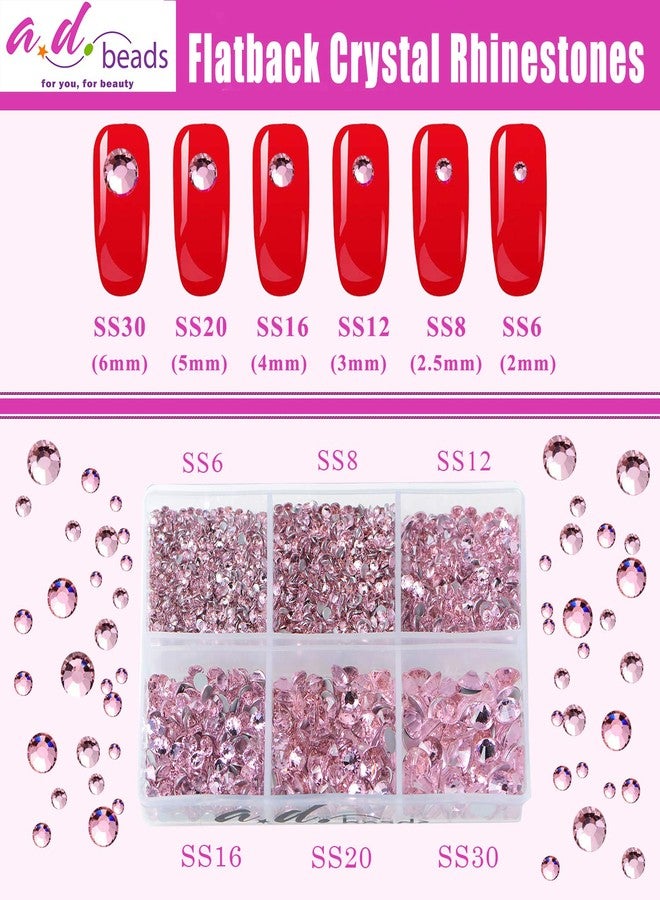 AD Beads 4300 Pieces Flat Back Nail Art Rhinestones Round Beads 6 Sizes (2-6.5mm) with Storage Organizer Box,Rhinestones Picking Pen for Nail Art Phone Decorations Crafts DIY (Pink) - Image 4