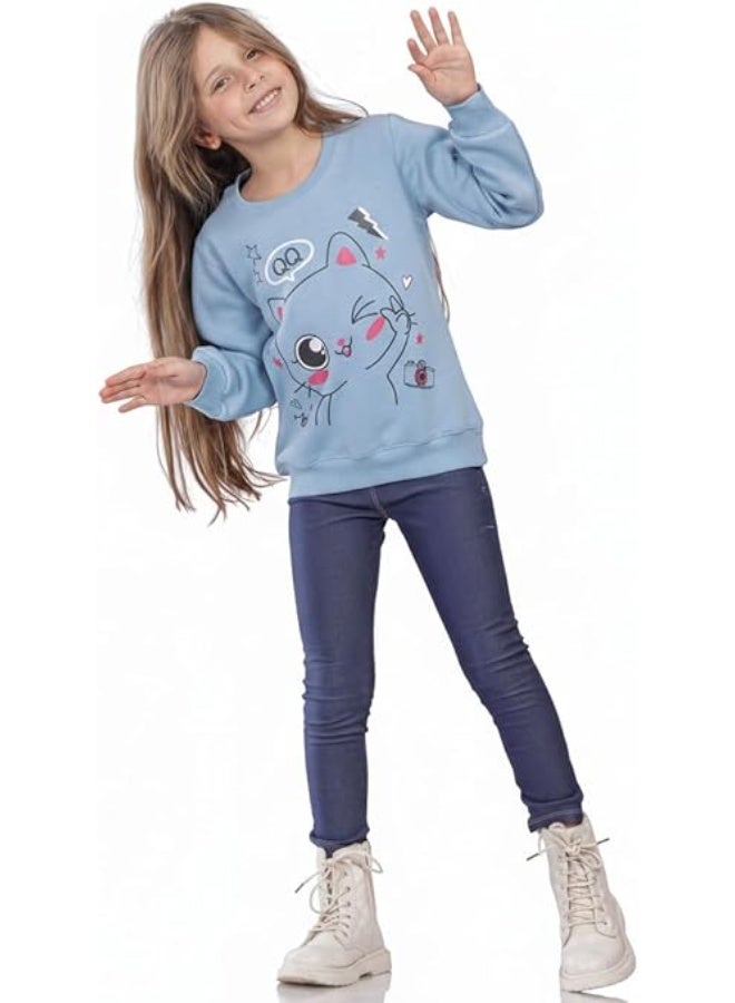 كيو كيو سويتيشرت شتوي للبنات، مبطن بالقطن 100%، خامة سميكة مقاومة للوبر والتلاشي، دافئ وناعم للأطفال من سن 2-5 سنوات، تصميم جذاب وعصري للبنات الصغيرات - Image 1