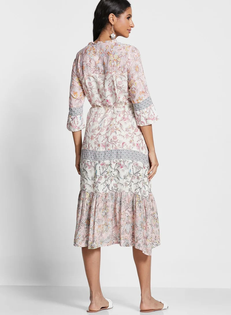 W Pleated Hem Printed Dress