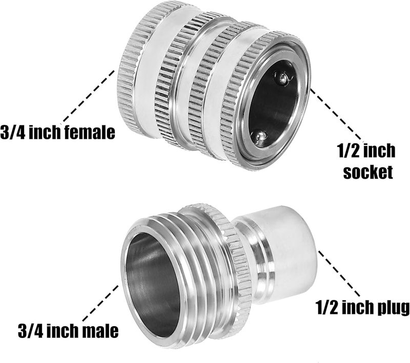 M MINGLE Garden Hose Quick Connect Fittings, 3/4 Inch GHT Stainless Steel, Quick Connector Set, 2-Pack - Image 2