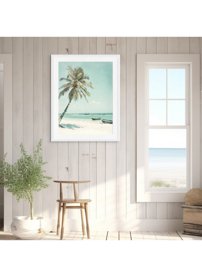 Art Decor - Art Decor Framed Fine Art Beach with Palm Trees Portrait Aesthetic Tropical Coastal Print with Matt Board Wall Décor for Living Room Bedroom Home Office Hotel Gifting - Image 1