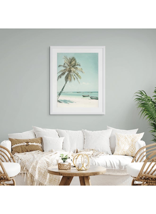Art Decor - Art Decor Framed Fine Art Beach with Palm Trees Portrait Aesthetic Tropical Coastal Print with Matt Board Wall Décor for Living Room Bedroom Home Office Hotel Gifting - Image 1