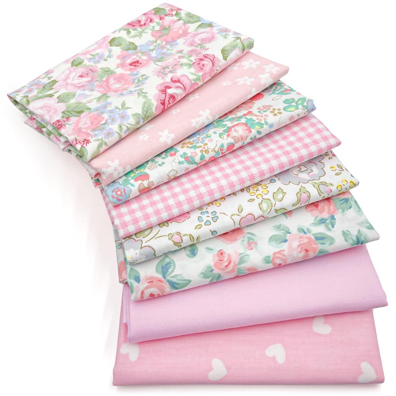 Aubliss 8pcs Fat Quarter Fabric Bundles (100% Cotton - 20'' x 20'') Quilting Cotton Craft Fabric Pre-Cut Squares Sheets for Patchwork Sewing Quilting Crafting(Rose) - Image 1