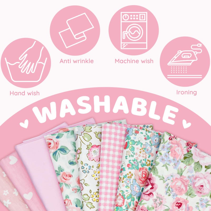 Aubliss 8pcs Fat Quarter Fabric Bundles (100% Cotton - 20'' x 20'') Quilting Cotton Craft Fabric Pre-Cut Squares Sheets for Patchwork Sewing Quilting Crafting(Rose) - Image 4