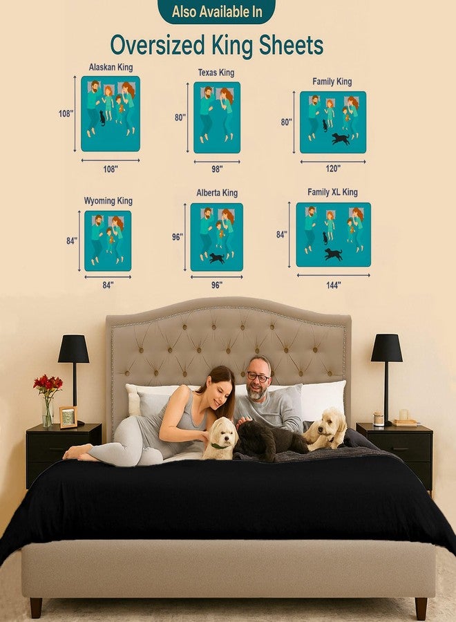 SGI bedding ملاءة سرير إس جي آي، مقاس كينج عائلي، قطعة واحدة، عرض 120 بوصة × طول 80 بوصة، مصنوعة من القطن المصري 100%، كثافة 600 خيط، تناسب الأسرّة ذات الجيوب العميقة 18 بوصة، ملاءات فاخرة ناعمة ومسامية، مناسبة للأسرّة الكبيرة جدًا، لون أسود - Image 5
