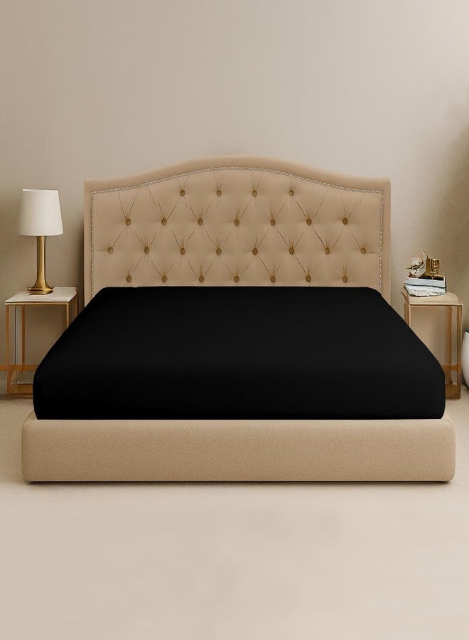 SGI bedding ملاءة سرير إس جي آي، مقاس كينج عائلي، قطعة واحدة، عرض 120 بوصة × طول 80 بوصة، مصنوعة من القطن المصري 100%، كثافة 600 خيط، تناسب الأسرّة ذات الجيوب العميقة 18 بوصة، ملاءات فاخرة ناعمة ومسامية، مناسبة للأسرّة الكبيرة جدًا، لون أسود - Image 1