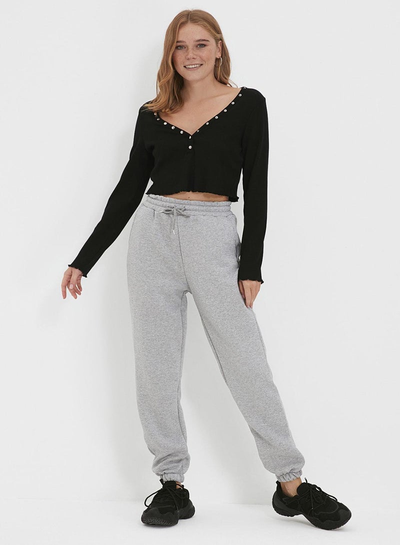 trendyol Gray Melange Thick Fleece Inside Basic Knitted Sweatpants Trousers - Image 3