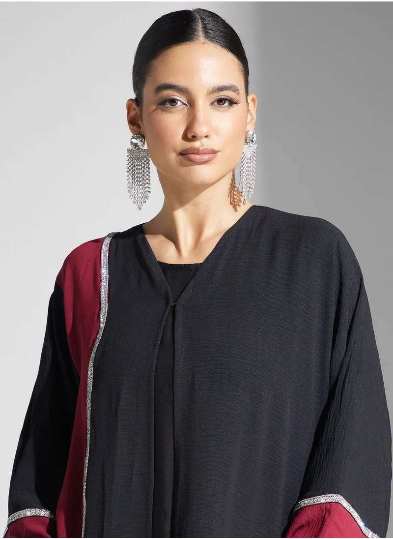 hayas closet Colorblock Embellished Abaya