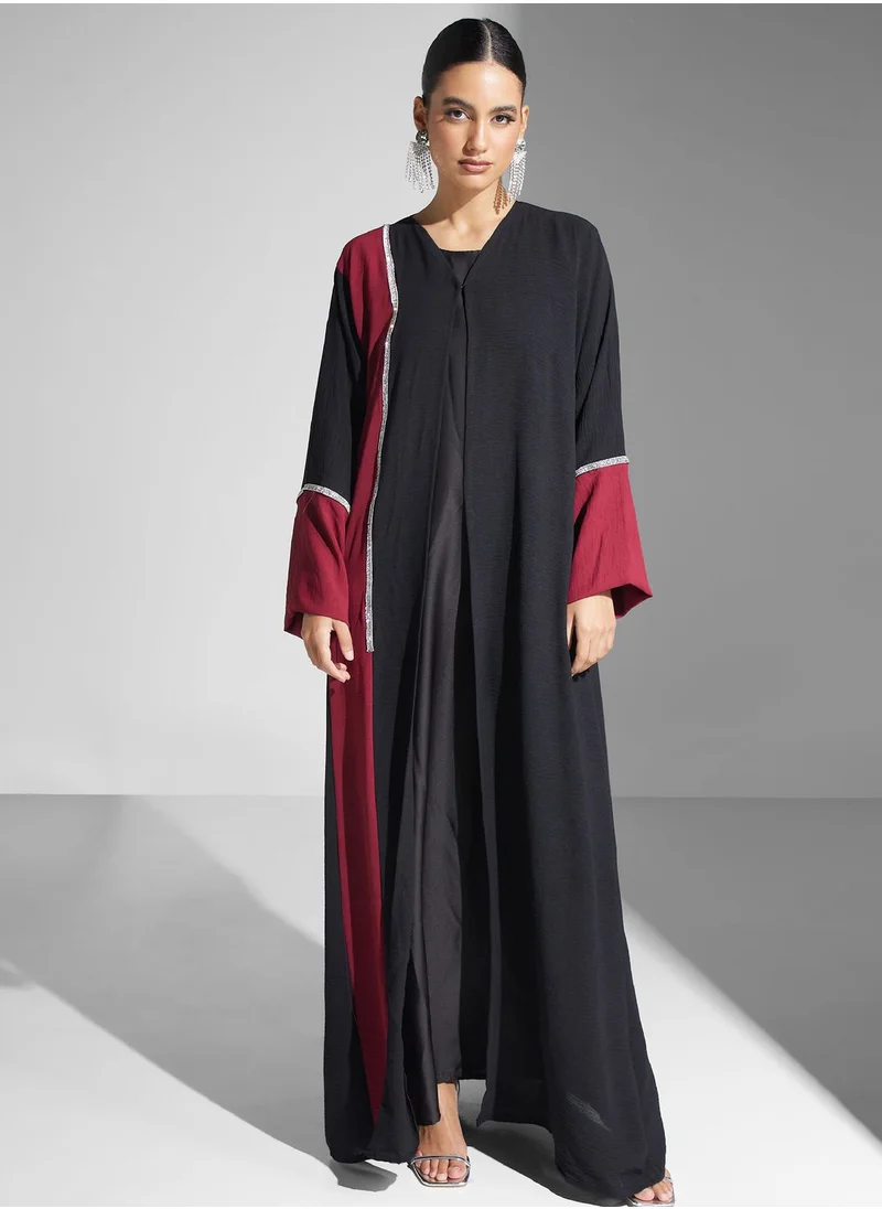 hayas closet Colorblock Embellished Abaya