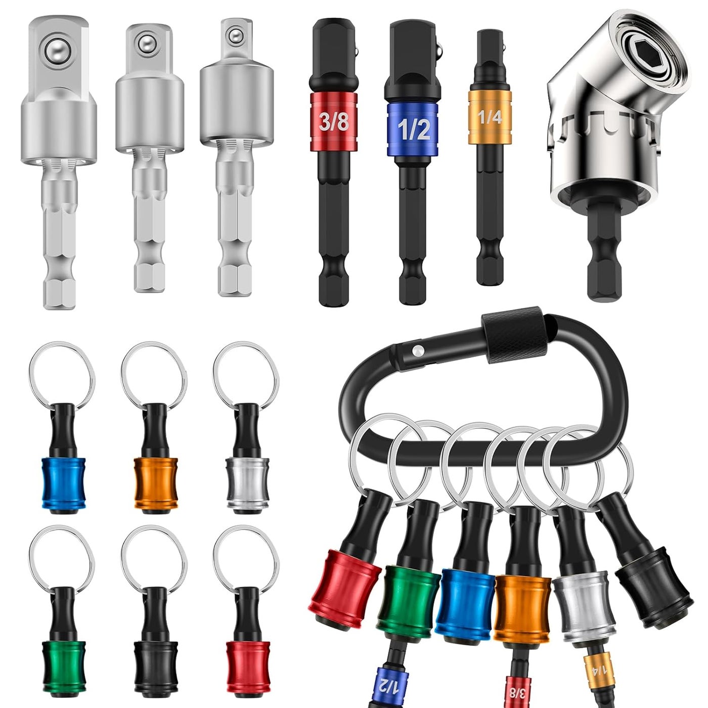 1/4 inch Hex Shank Aluminum Alloy Screwdriver Bits Holder, Light-Weight Drill Fast Change Hand-held Bit Holder for Screwdrivers, Flexible Drill Bit Extension Set (4 Set(22pcs Holders))