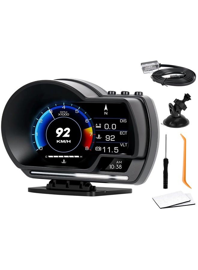 Ofeace Heads Up Display for Cars, Car HUD, OBD + GPS Dual System Digital Speedometer for Car, OBD2 Gauge Display with Water TEM, Volt, Mileage, Overspeed & Fatigue Driving Alarm,RPM,Works Great for Most Cars - Image 1