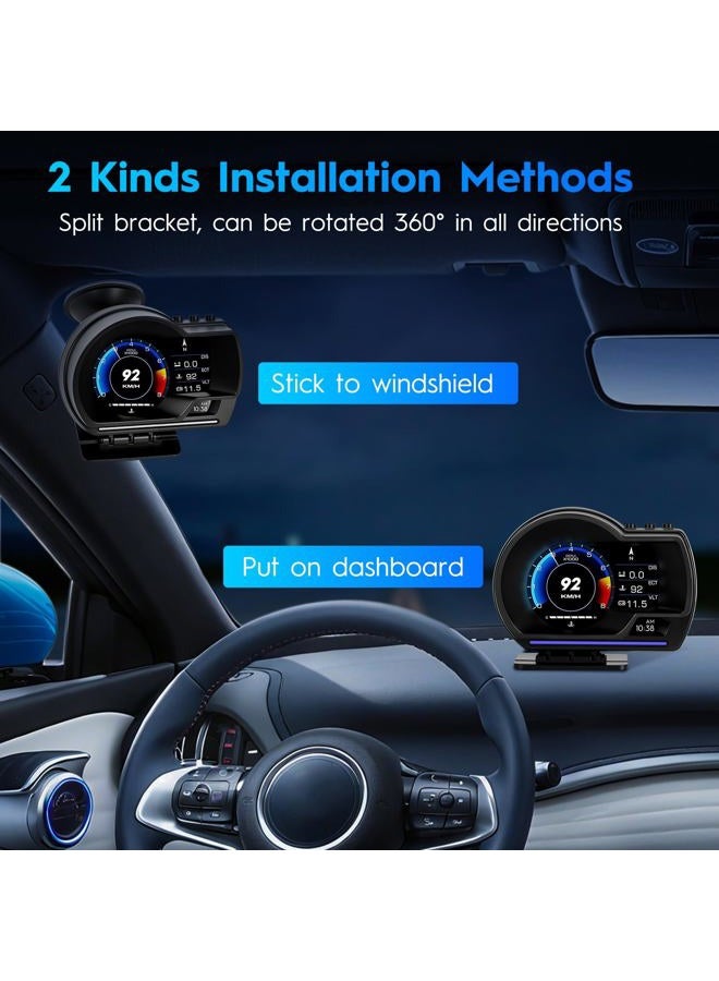 Ofeace Heads Up Display for Cars, Car HUD, OBD + GPS Dual System Digital Speedometer for Car, OBD2 Gauge Display with Water TEM, Volt, Mileage, Overspeed & Fatigue Driving Alarm,RPM,Works Great for Most Cars - Image 5