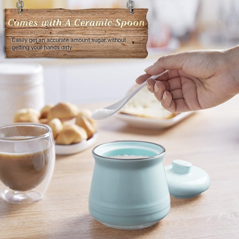 DAYYET Sugar Bowl with Lid and Spoon, 12 oz Ceramic Sugar Bowl with Spoon, Sugar Container for Coffee Bar, Sugar Jar Sugar Dispenser Bowl, Turquoise Kitchen Decor and Accessories - Image 4